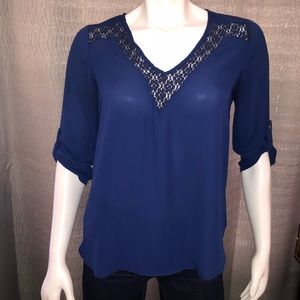 Navy Crochet detail blouse